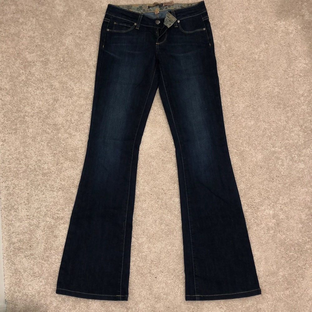 Paige flare dark denim jeans. Practically new!